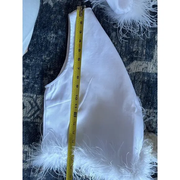 Skirt &amp; Top Set Main Strip 2 Piece White Feather Trim SizeLarge NEW Wedding Bach