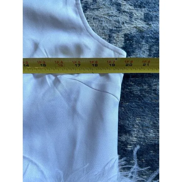 Skirt &amp; Top Set Main Strip 2 Piece White Feather Trim SizeLarge NEW Wedding Bach