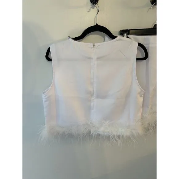 Skirt &amp; Top Set Main Strip 2 Piece White Feather Trim SizeLarge NEW Wedding Bach