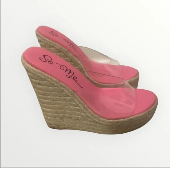 So Me Pink Wedge Sandals with clear new All sizes wedge is 4.5