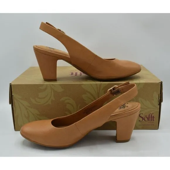 Sofft Womens Size 8.5 Lilly Slingback Heeled Caramel Leather Shoes