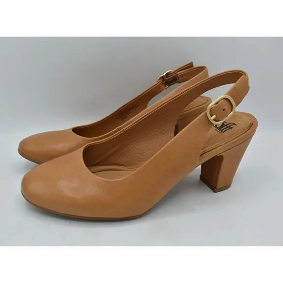 Sofft Womens Size 8.5 Lilly Slingback Heeled Caramel Leather Shoes