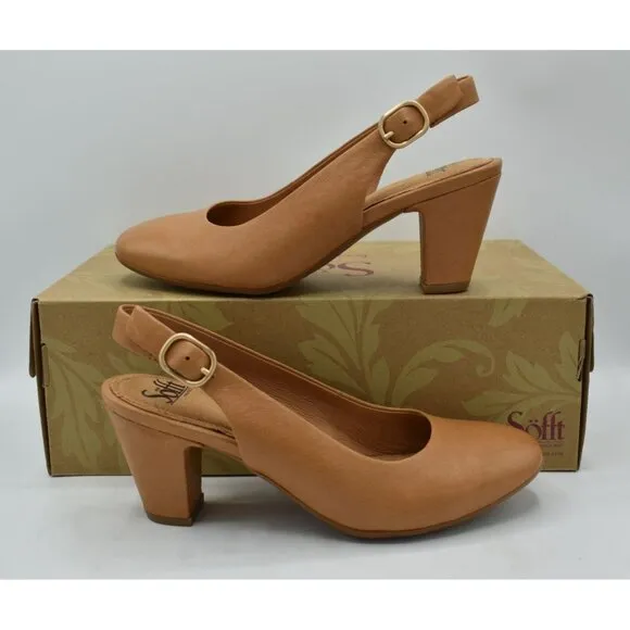 Sofft Womens Size 8.5 Lilly Slingback Heeled Caramel Leather Shoes