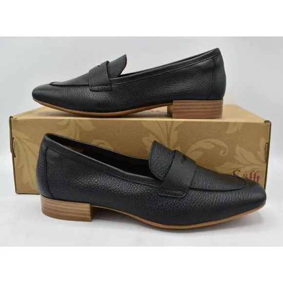 Sofft Womens Size 8 Elinor Moc Toe Black Leather Slip On Penny Loafers Shoes