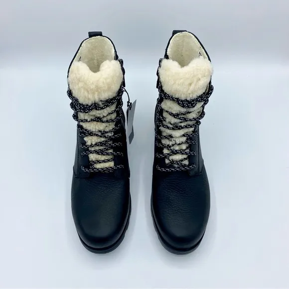 Sorel Black Emelie Genuine Shearling Short Lace-Up Boot