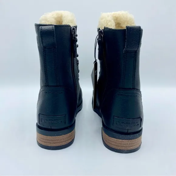 Sorel Black Emelie Genuine Shearling Short Lace-Up Boot