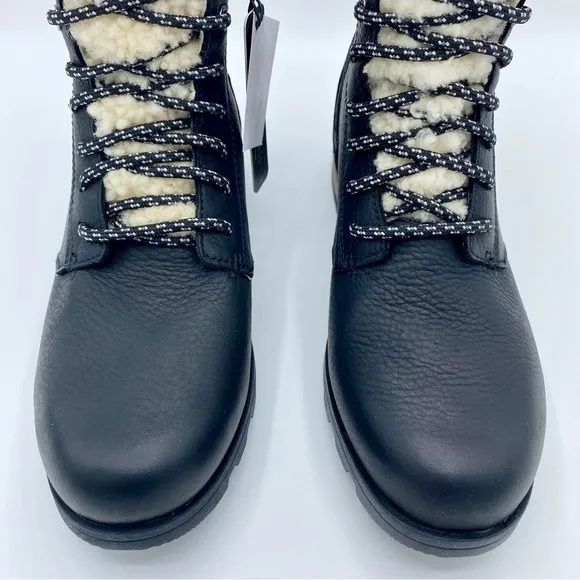 Sorel Black Emelie Genuine Shearling Short Lace-Up Boot
