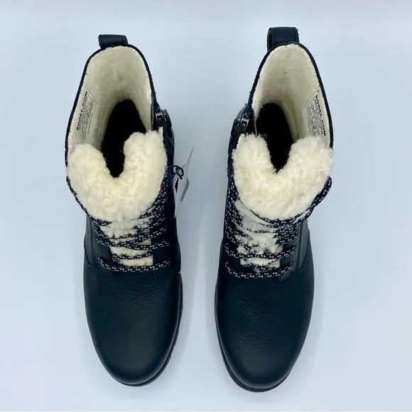 Sorel Black Emelie Genuine Shearling Short Lace-Up Boot