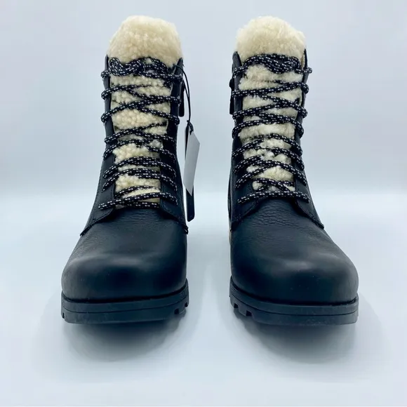 Sorel Black Emelie Genuine Shearling Short Lace-Up Boot