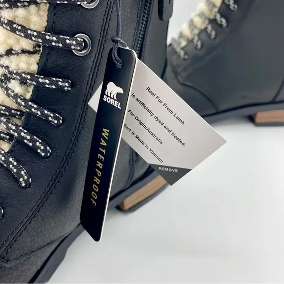 Sorel Black Emelie Genuine Shearling Short Lace-Up Boot