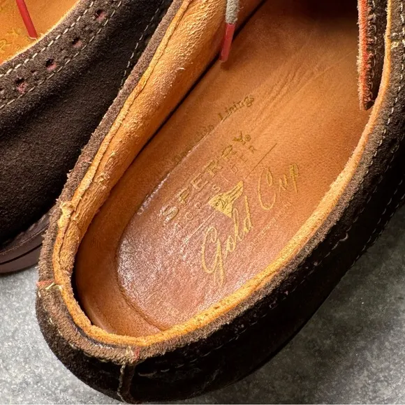 SPERRY GOLD CUP Wingtip Oxford Shoes Mens 10M Brown Suede Deerskin Lining Brogue