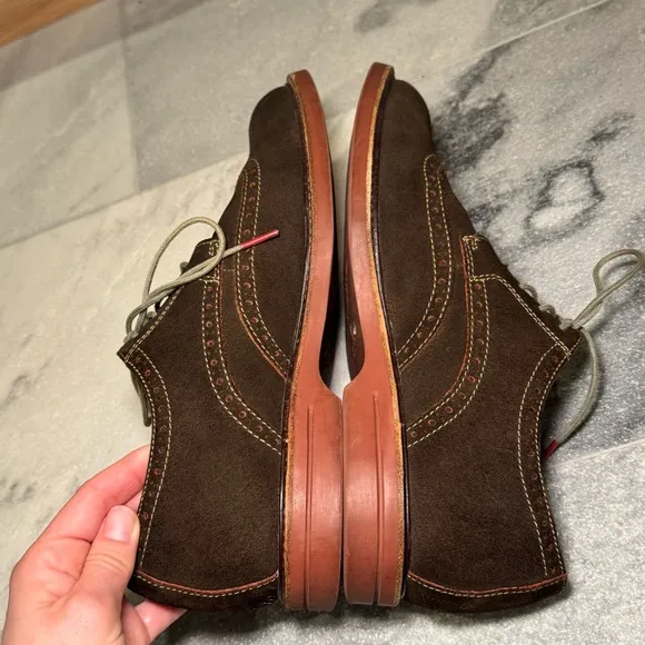 SPERRY GOLD CUP Wingtip Oxford Shoes Mens 10M Brown Suede Deerskin Lining Brogue