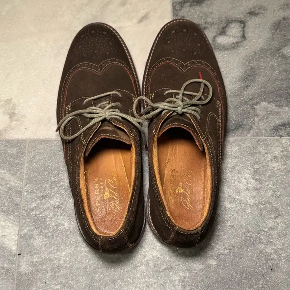SPERRY GOLD CUP Wingtip Oxford Shoes Mens 10M Brown Suede Deerskin Lining Brogue