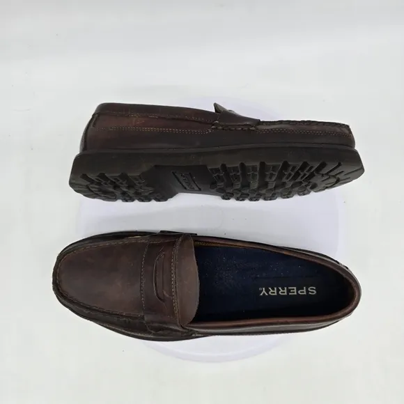 Sperry Shoes Men 8.5 M Cambridge Loafers Brown Leather Moc Toe Slip On Comfort