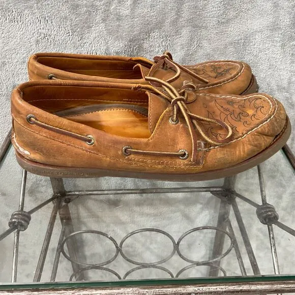 Sperry Topsider Loafers Rare tattoo style shark/ Ship shoes Men's 10W (wide)