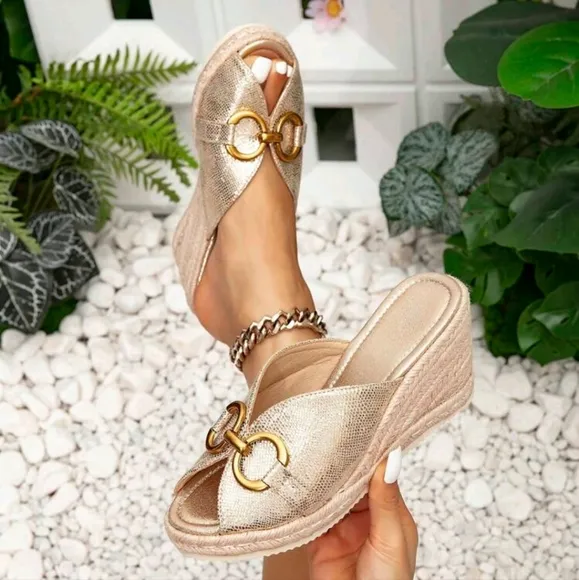 Spring Summer Thick-Soled Open Toe Peep Toe Wedge Heel Women Sandals With Comfor