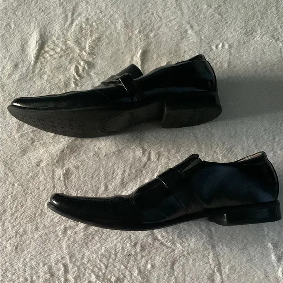 Stacy Adams Black Leather Loafers with Metal Buckle