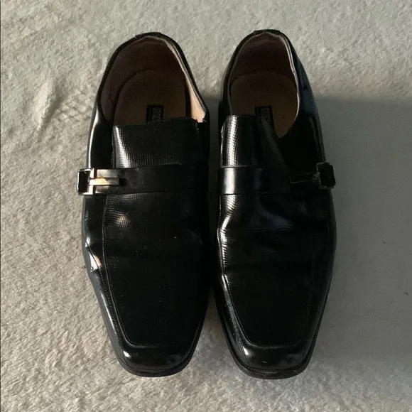Stacy Adams Black Leather Loafers with Metal Buckle