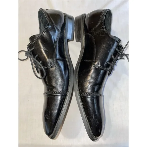 Stacy Adams Captoe Dress Shoes Men’s Size 14 M Black Leather Oxfords Block Heels