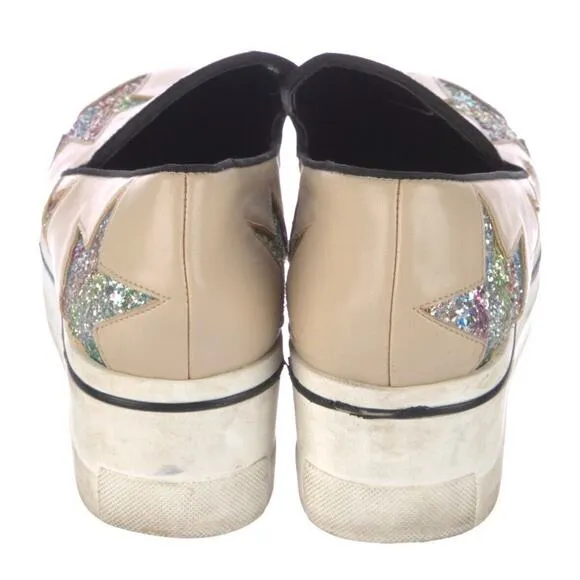 Stella McCartney Beige Binx Colorful Star Platform Slip on Loafers Size 11