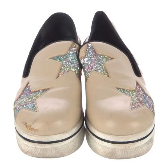 Stella McCartney Beige Binx Colorful Star Platform Slip on Loafers Size 11