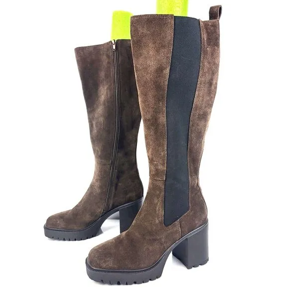 Steve Madden Deegan Lug Sole Suede chelsea knee high Boots size 8
