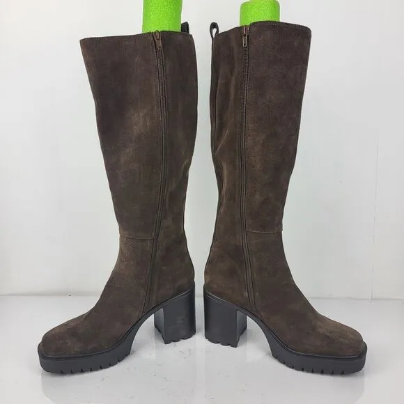 Steve Madden Deegan Lug Sole Suede chelsea knee high Boots size 8