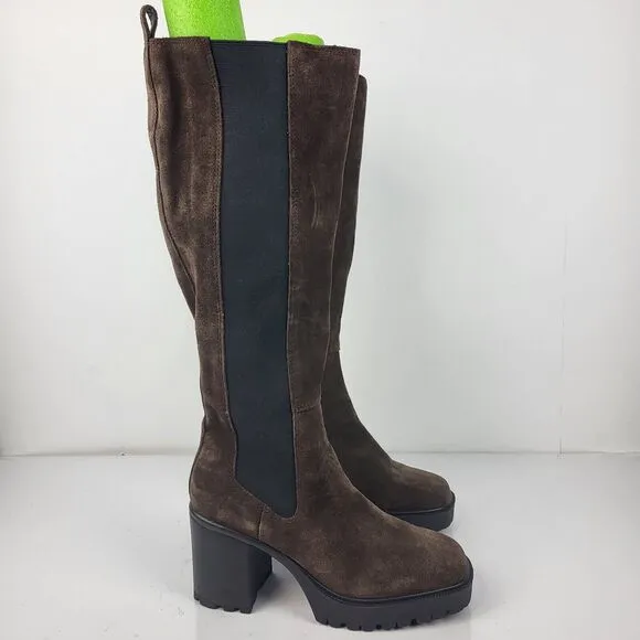 Steve Madden Deegan Lug Sole Suede chelsea knee high Boots size 8
