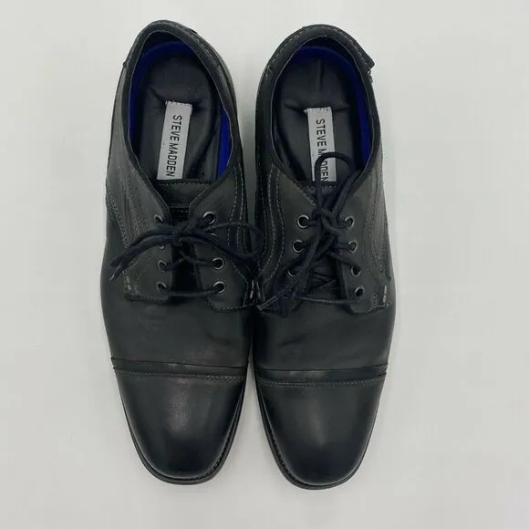STEVE MADDEN Jenton Cap Toe Derby Shoes In Black Leather Lace-Up Mens Size 10