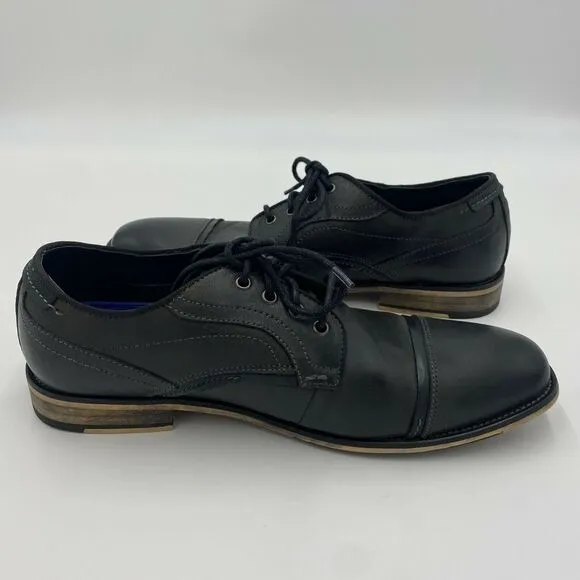 STEVE MADDEN Jenton Cap Toe Derby Shoes In Black Leather Lace-Up Mens Size 10