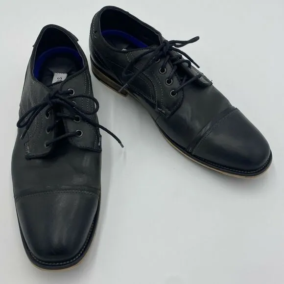 STEVE MADDEN Jenton Cap Toe Derby Shoes In Black Leather Lace-Up Mens Size 10