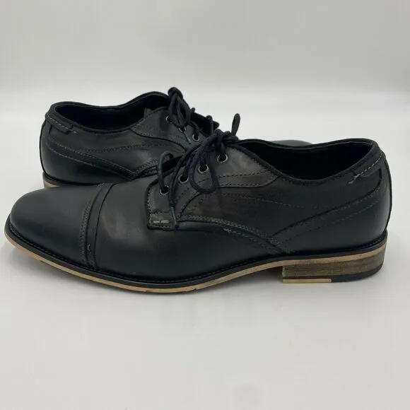 STEVE MADDEN Jenton Cap Toe Derby Shoes In Black Leather Lace-Up Mens Size 10