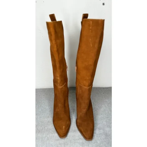 Steve Madden Seven Knee High Boot Brown Suede Leather Half Side zip Size 9