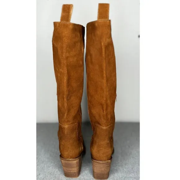 Steve Madden Seven Knee High Boot Brown Suede Leather Half Side zip Size 9