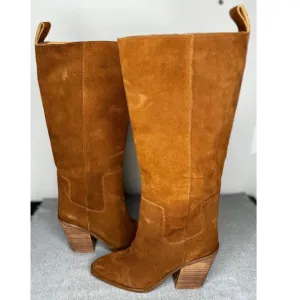 Steve Madden Seven Knee High Boot Brown Suede Leather Half Side zip Size 9