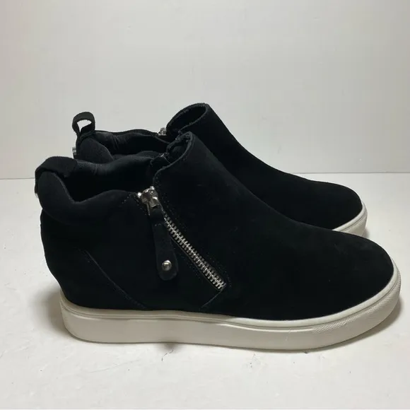STEVE MADDEN SILYA Black Suede GenuineLeather Sneakers Ankle Boots Shoe Sz 8