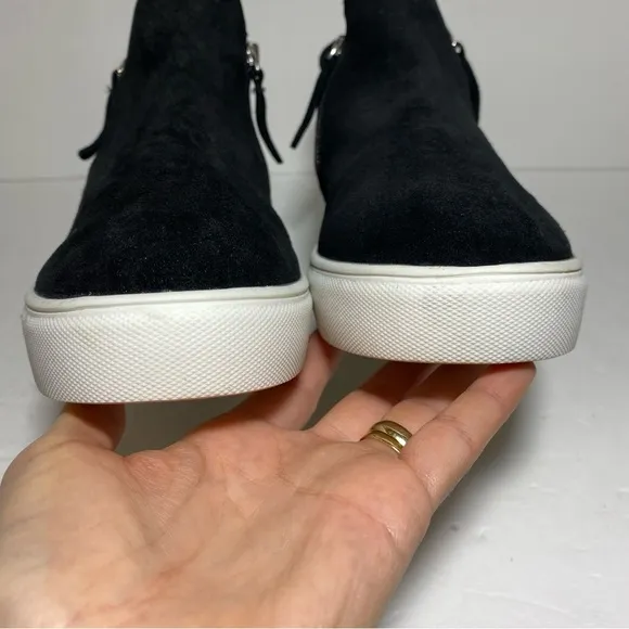 STEVE MADDEN SILYA Black Suede GenuineLeather Sneakers Ankle Boots Shoe Sz 8