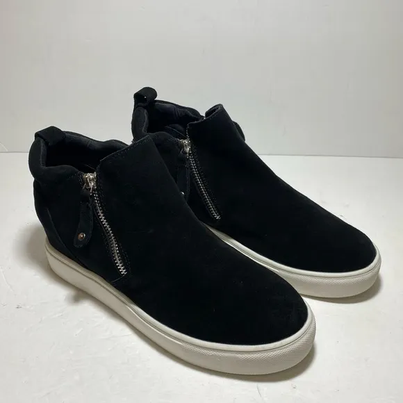 STEVE MADDEN SILYA Black Suede GenuineLeather Sneakers Ankle Boots Shoe Sz 8
