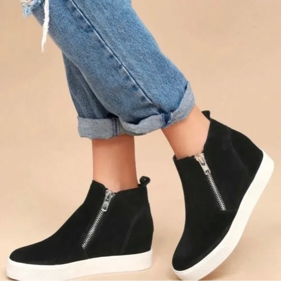 STEVE MADDEN SILYA Black Suede GenuineLeather Sneakers Ankle Boots Shoe Sz 8