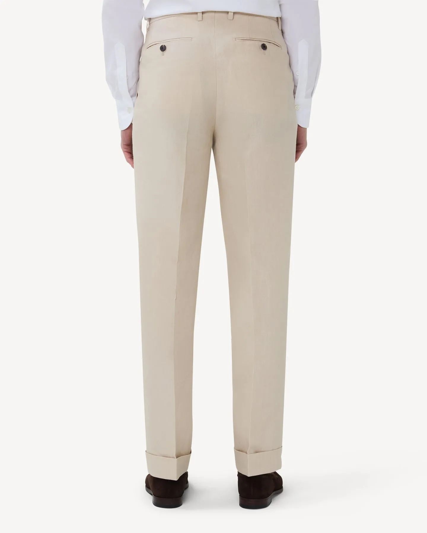 Stone Double Pleat Linen Trousers