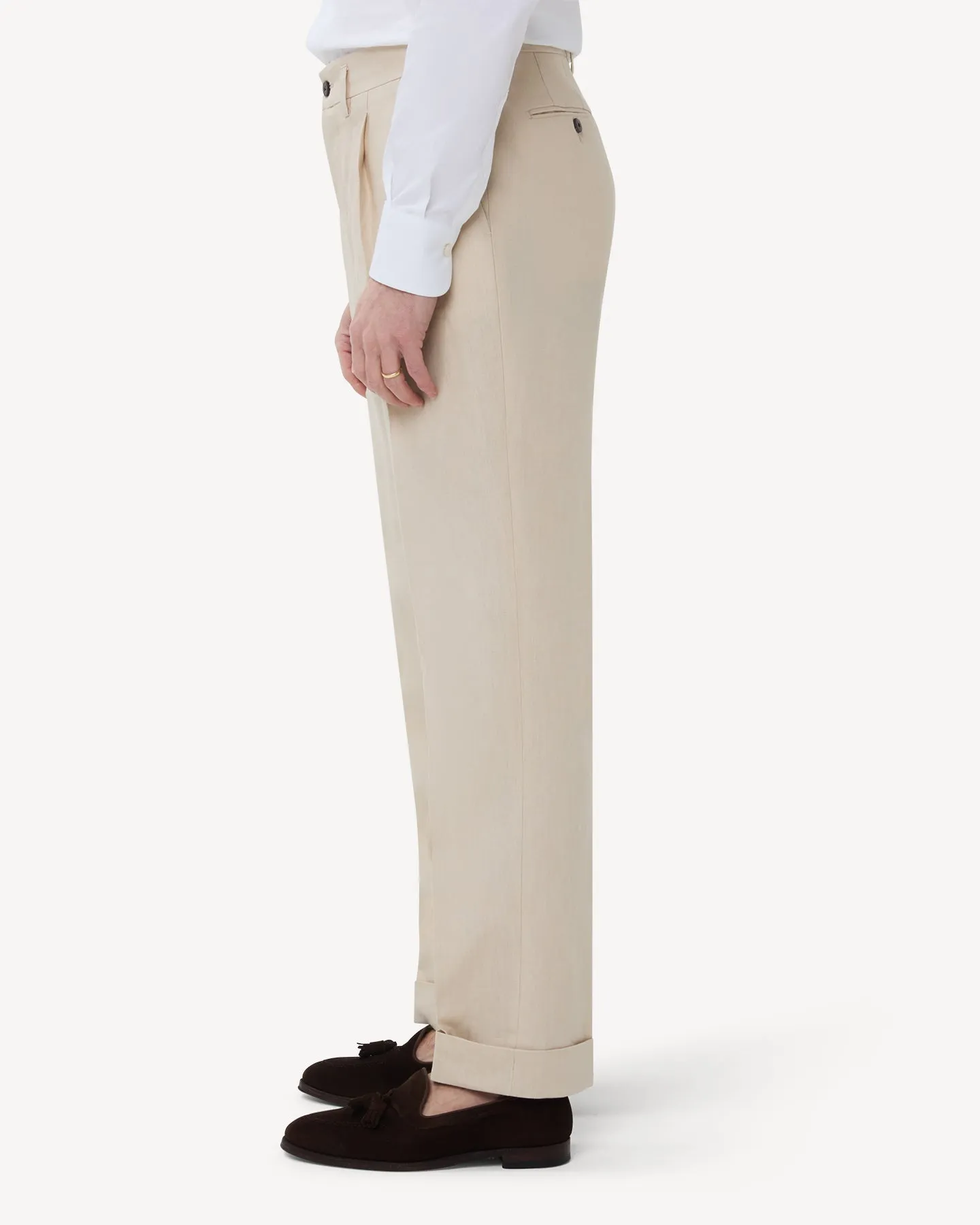 Stone Double Pleat Linen Trousers