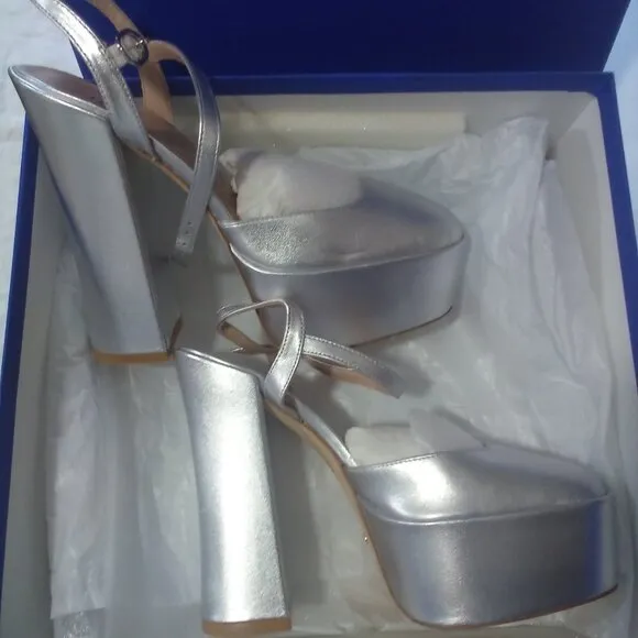 Stuart Weitzman Sky-High 145 Platform Pumps Silver Metallic (7M) (NWT)