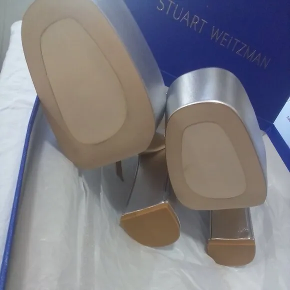 Stuart Weitzman Sky-High 145 Platform Pumps Silver Metallic (7M) (NWT)