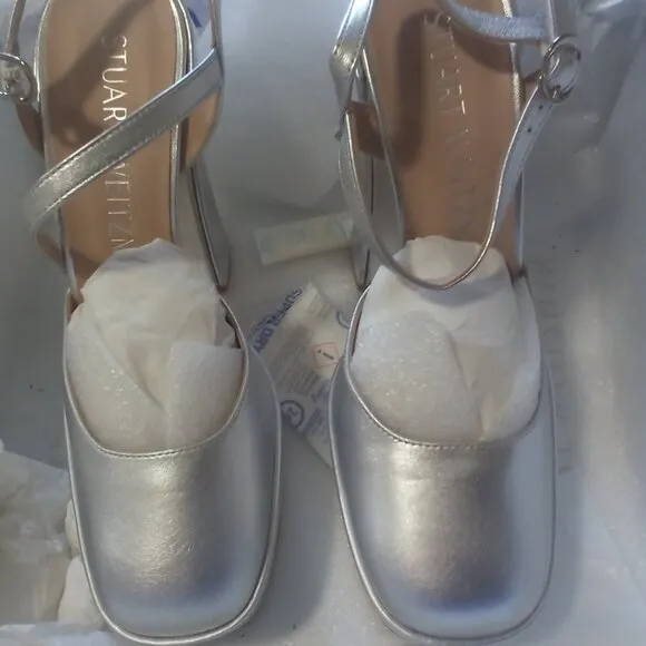Stuart Weitzman Sky-High 145 Platform Pumps Silver Metallic (7M) (NWT)