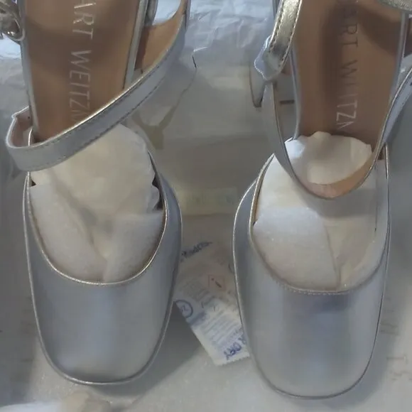 Stuart Weitzman Sky-High 145 Platform Pumps Silver Metallic (7M) (NWT)