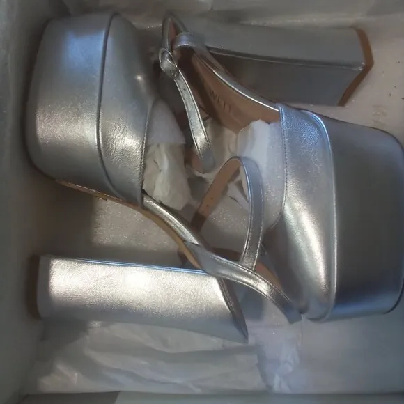 Stuart Weitzman Sky-High 145 Platform Pumps Silver Metallic (7M) (NWT)