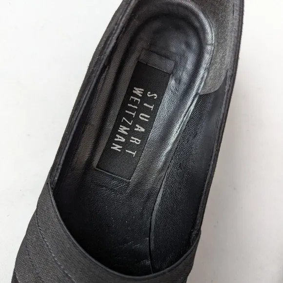 STUART WEITZMAN sz. 7.5 Gorham Chunk Heel Pump Shoes Suede Black Y2K 90s Vintage