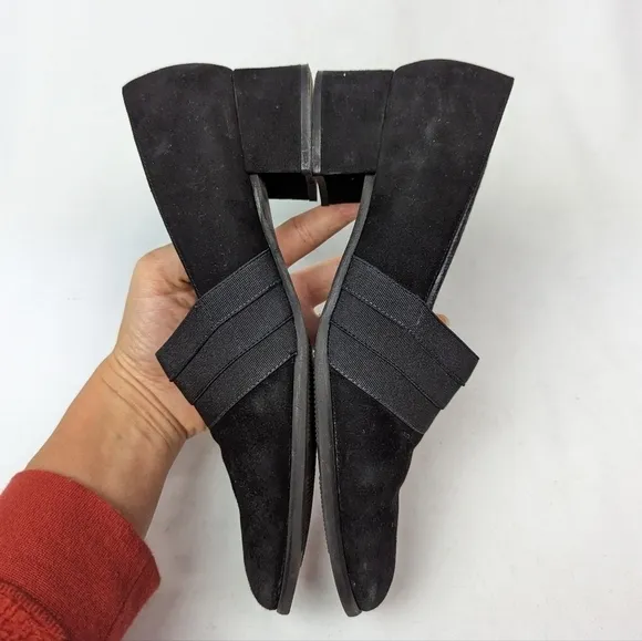 STUART WEITZMAN sz. 7.5 Gorham Chunk Heel Pump Shoes Suede Black Y2K 90s Vintage