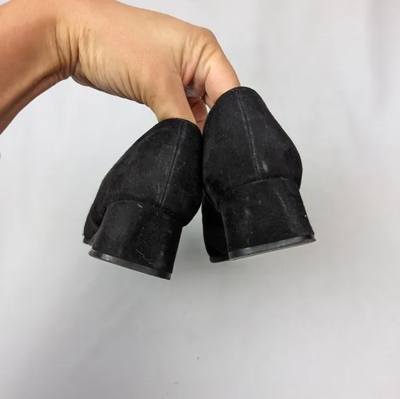 STUART WEITZMAN sz. 7.5 Gorham Chunk Heel Pump Shoes Suede Black Y2K 90s Vintage
