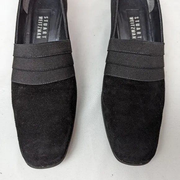 STUART WEITZMAN sz. 7.5 Gorham Chunk Heel Pump Shoes Suede Black Y2K 90s Vintage